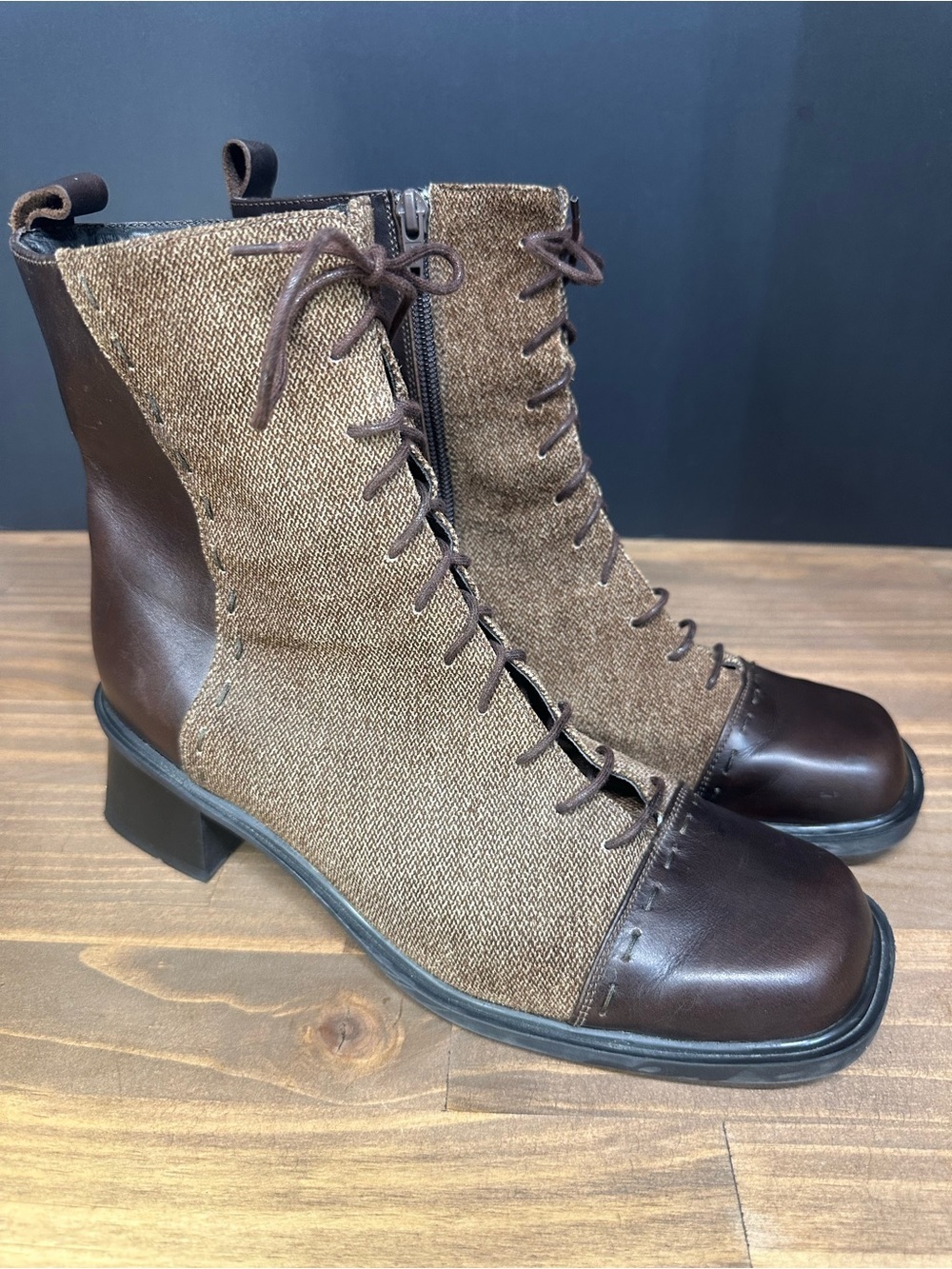 Naot Brown Leather Herringbone Lace-Up or Zip-up Boots